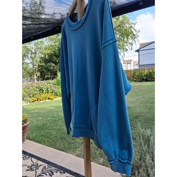 Free People Movement Metti Crewneck Sweatshirt M Dusty Teal Blue - Picture 5 of 11